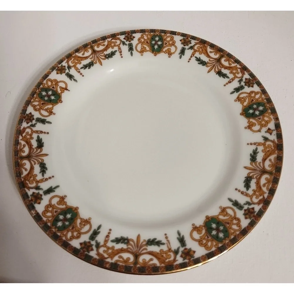 Limoges Elite Works Porcelain Saucer with green and gold scroll detail